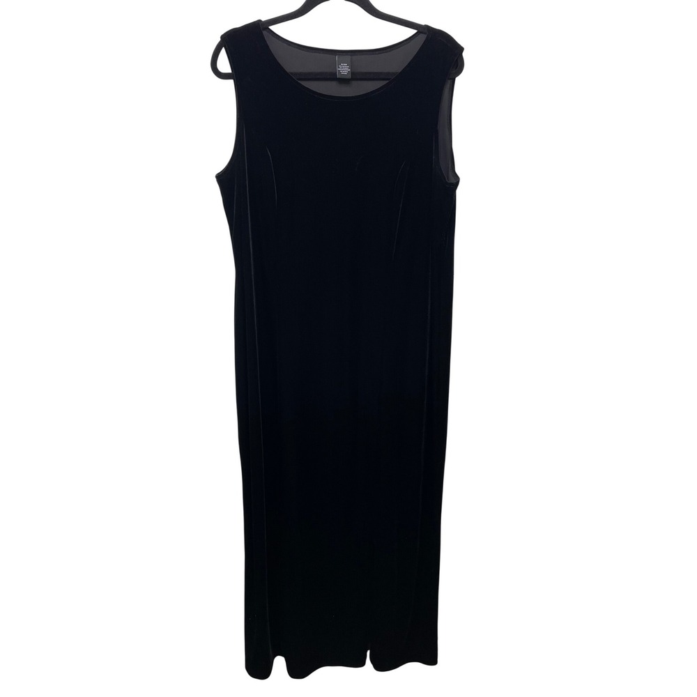 Vtg Fashion Bug Black Velvet Maxi Dress Front Slit 18/20 Goth Y2K 90s Dark Fairy